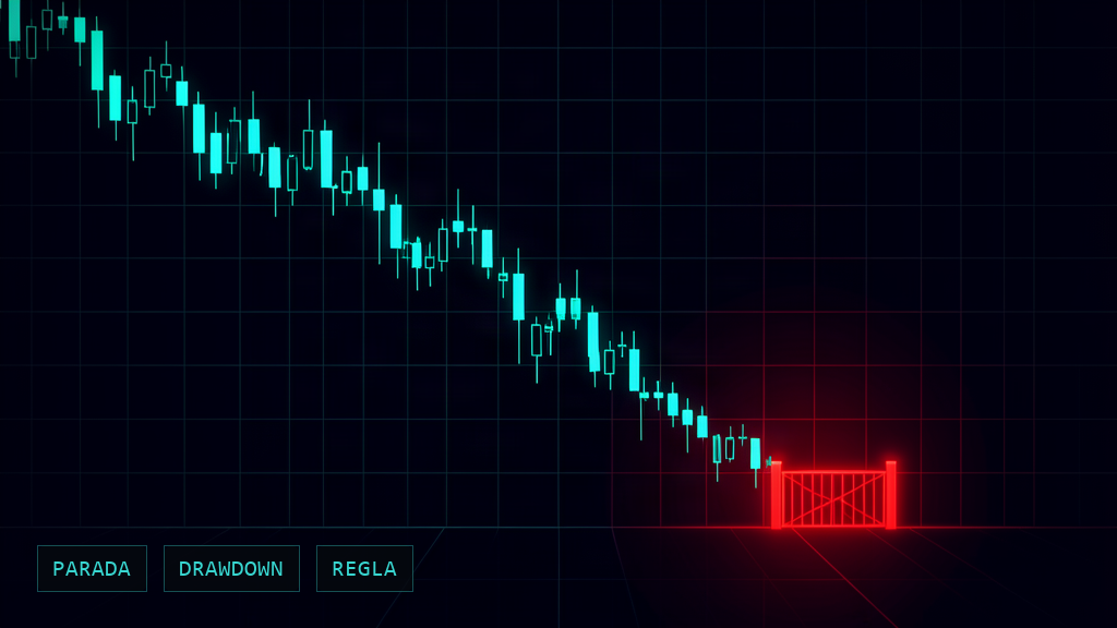 Gráfico de mercado con una línea de control ámbar e indicadores superpuestos.